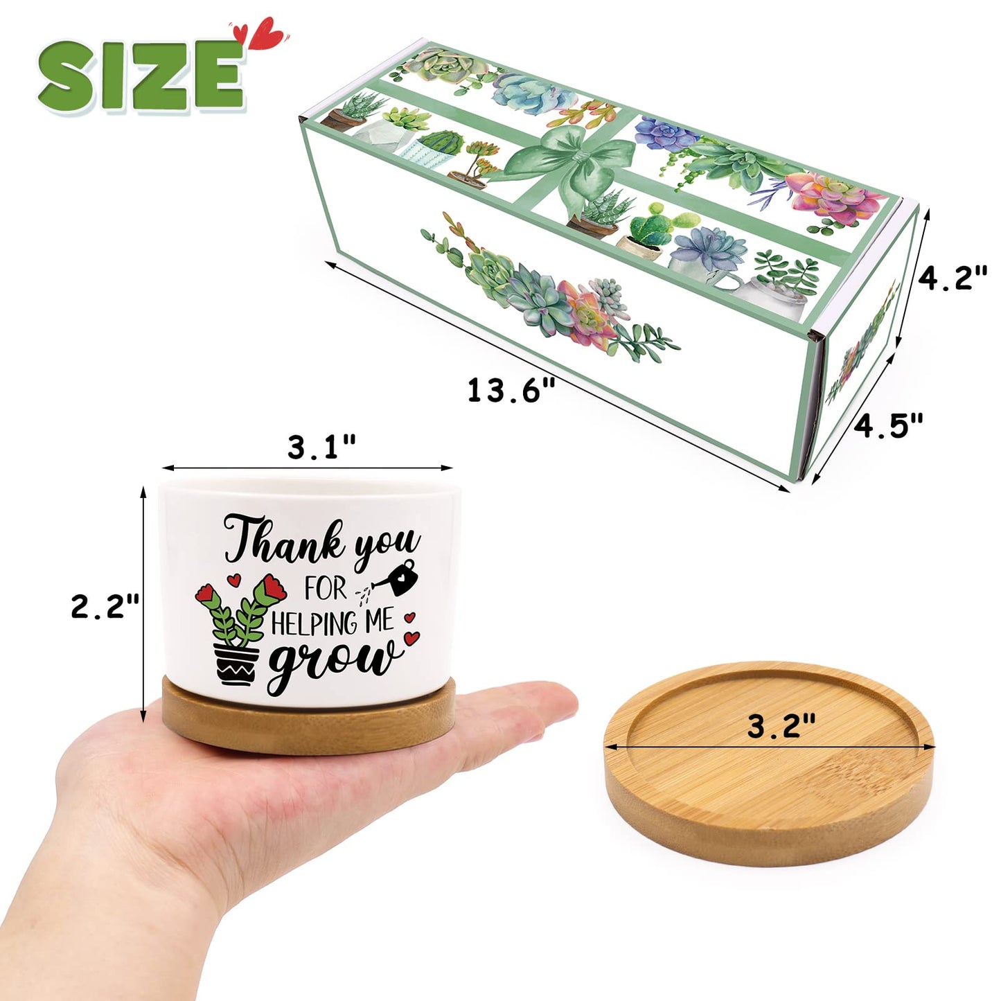 Tuitessine Teachers Gift for Women Men Teacher Appreciation Succulent Planters Pots Back to School Best Teacher Birthday Retirement Gifts Mini Ceramic Planter Pot with Gift Box (NO Plants)