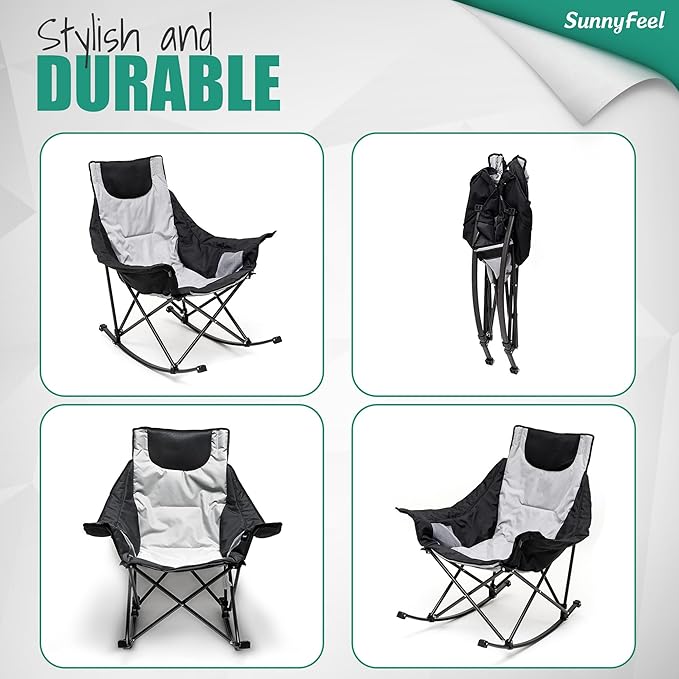 SUNNYFEEL Oversized Heated Rocking Camping Chair 2 Pack, Fully Padded Patio