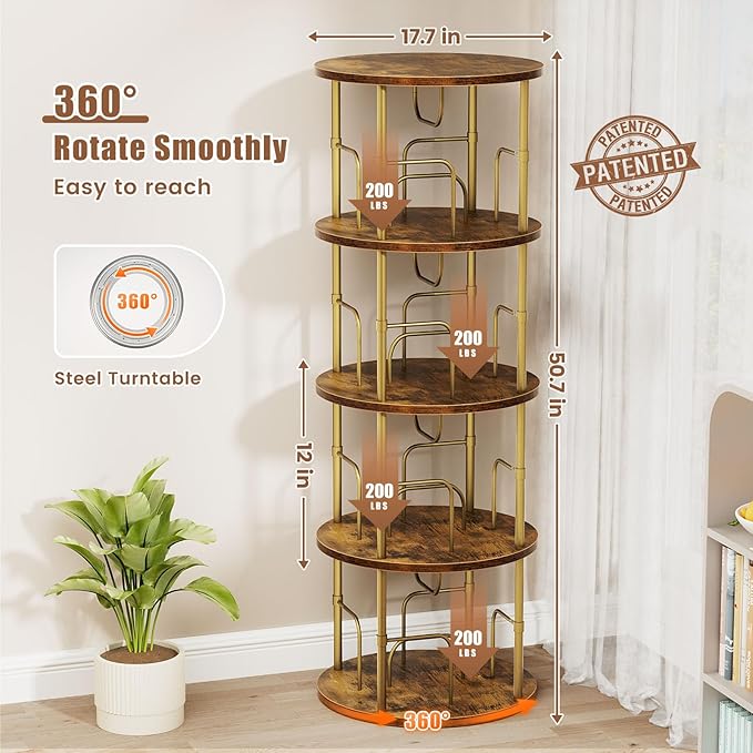 ALLSTAND Rotating Bookshelf, 4 Tier Spinning Bookshelf Tower, 360° Display