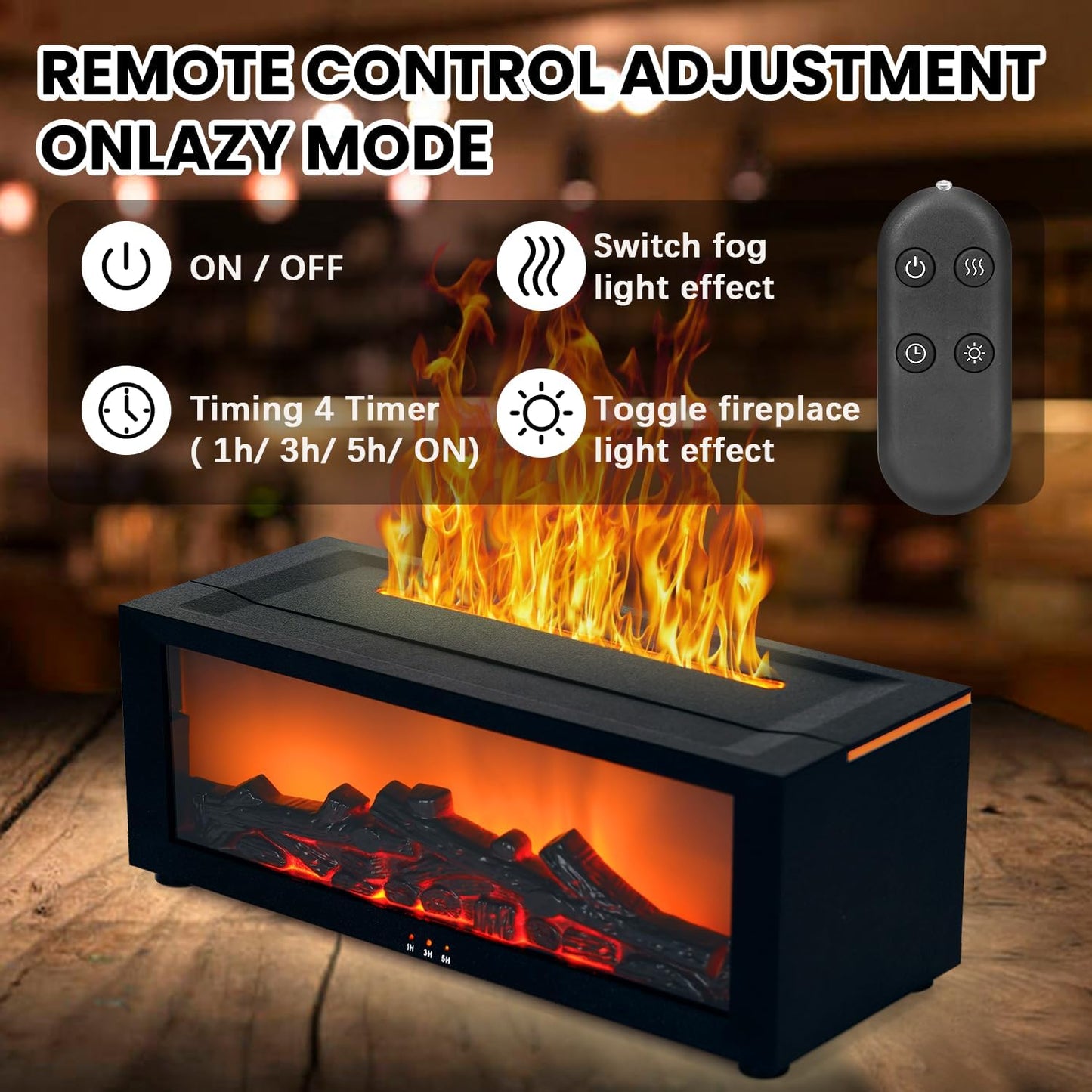 Fireplace Humidifier Diffuser, 7 Colors Flame Diffuser for Essential Oils, Fire Aroma Diffuser with Remote, Air Humidifiers Aromatherapy Diffuser for Home, Bedroom, Office,Yoga