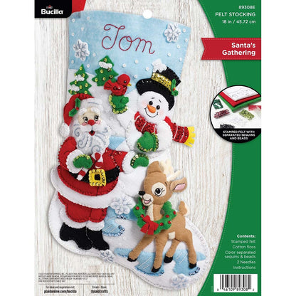 Bucilla, Santa's Gathering, Felt Applique Christmas Stocking, 18", 89308E
