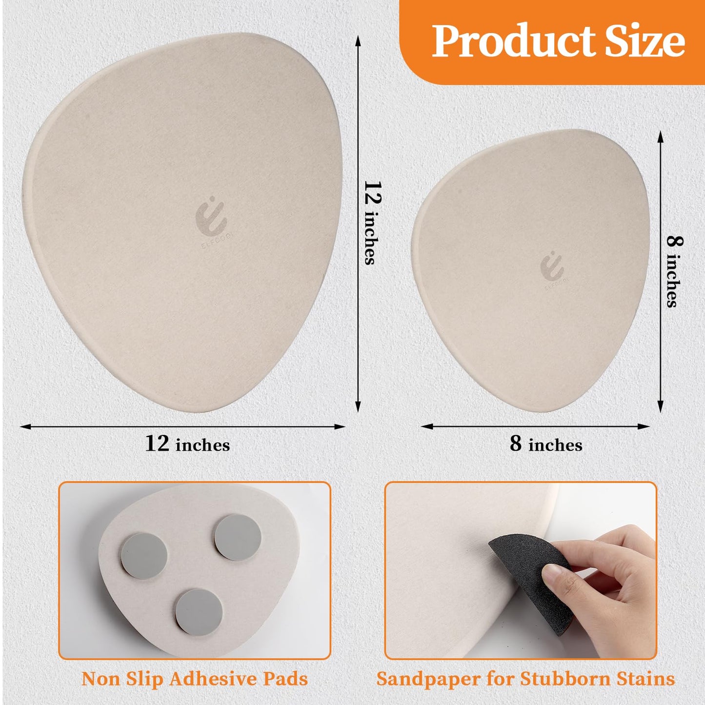 Elfcool Plant Saucer Quick Dry Absorbent Flower Plant Pot Saucer Dirp Tray Diatomaceous Earth Plant Mat for Indoor Outdoor Plants (8''-Off White-2pack)