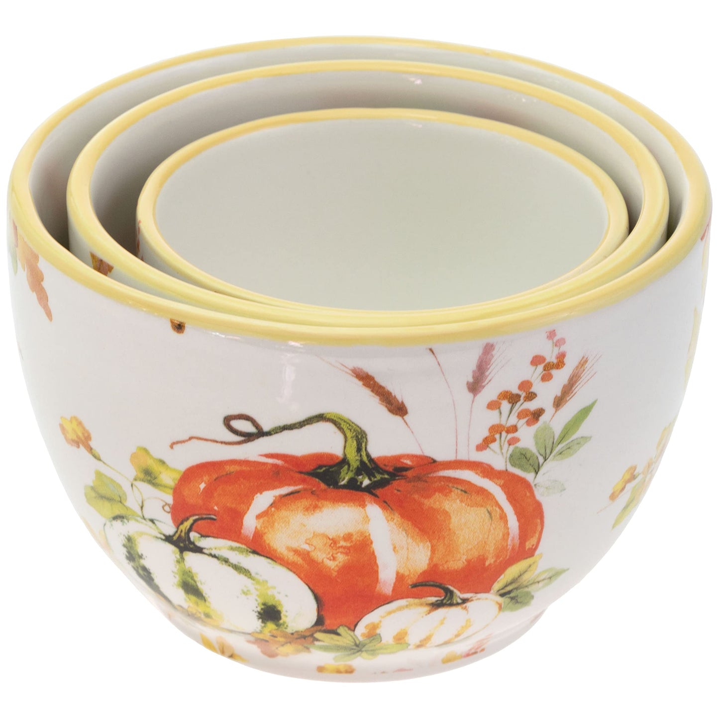 Boston International Ceramic Prep Bowls Dishwasher and Microwave Safe Fall Thanksgiving Bowl Set, 3-Sizes, Pumpkin Love