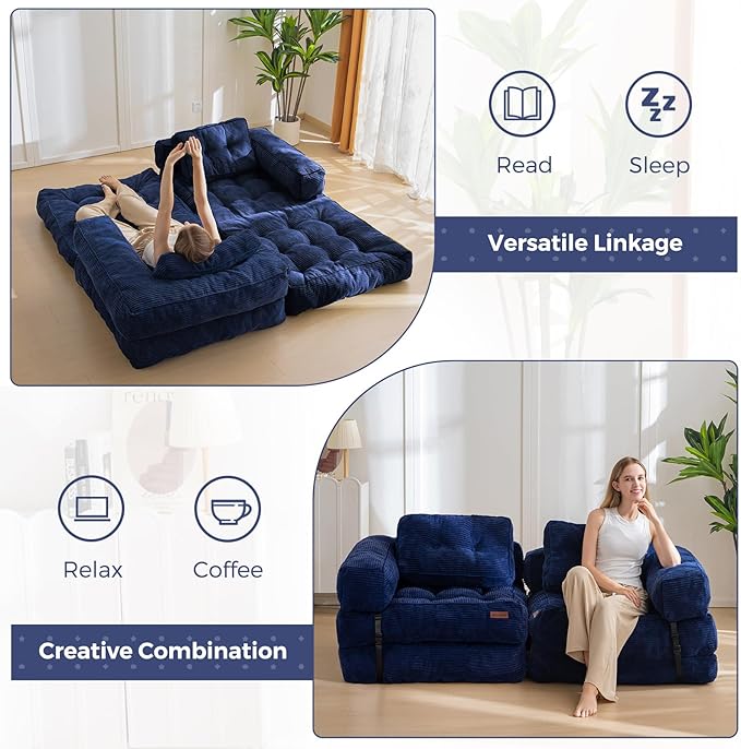 MAXYOYO Folding Sofa Bed, L-Shaped Convertible Sofa Bed