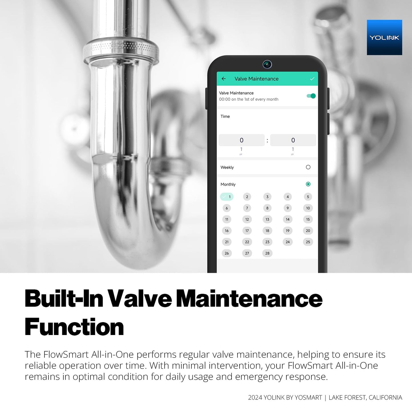 NSF Certified YoLink FlowSmart All-in-One Smart Water Meter & Auto Shutoff for 1.25" Pipes, LoRa Long-Range, Real-Time Leak Detection, 10-Year Battery, 80+ Device Ecosystem, Hub Included – YS5018