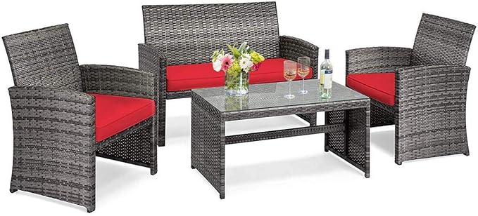 Tangkula 4 PCS Wicker Patio Conversation Set, Outdoor Rattan Sofas