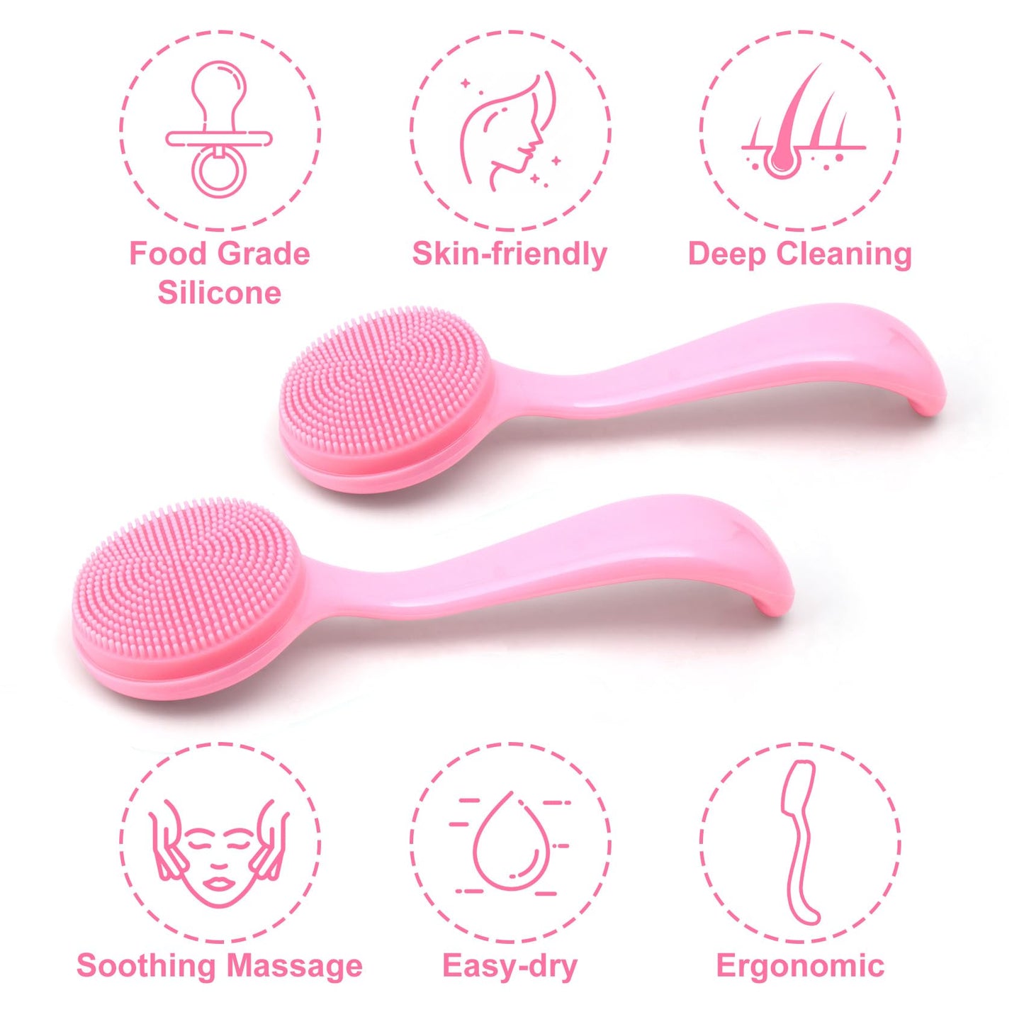 2 Pack Silicone Manual Facial Cleansing Brush, Skin Friendly Waterproof Face Cleaning Scrubber Exfoliator Cleanser for Blackheads Whiteheads Makeup Residues Removal- Blue & Pink