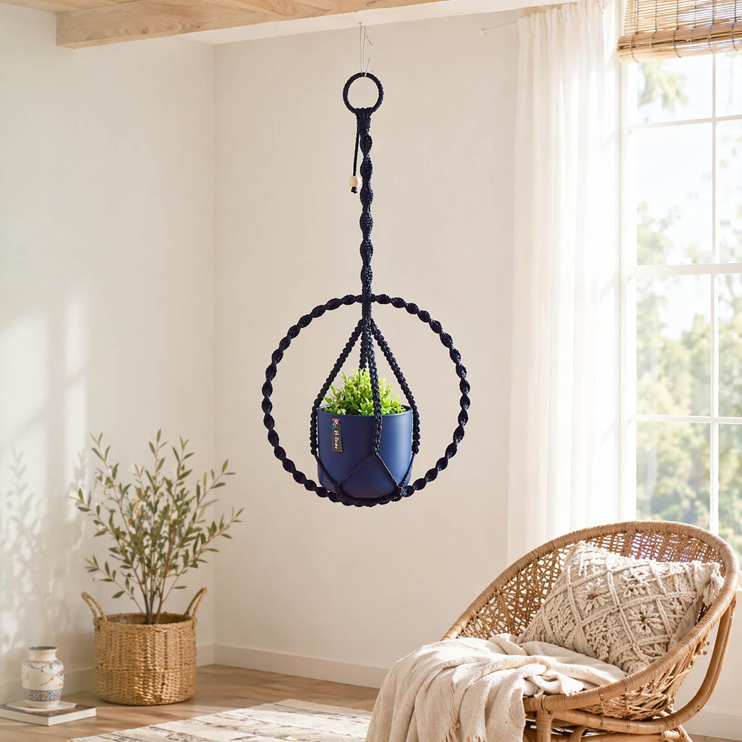Macravine 2-Pack Indoor Plant Holder, Macrame Hanging Planter for Home Decoration, Boho Plant Hanger by Window, 2 Sizes: 11.8" X23.6“, 11.8“ X31.5” Black(No Pot and Plant Included)