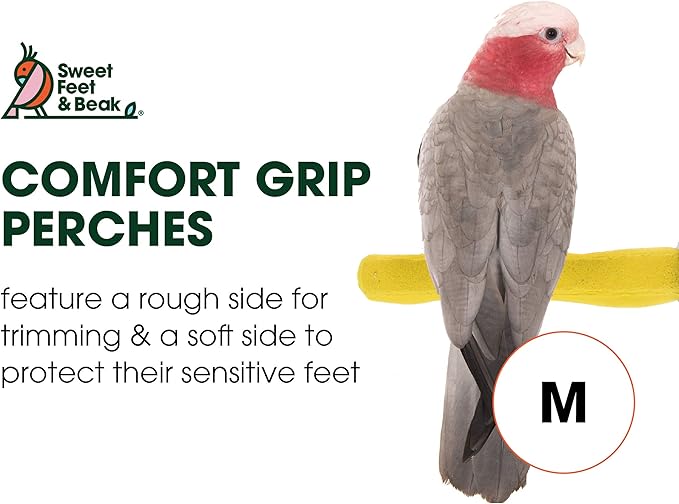 Sweet Feet and Beak Comfort Grip Safety Perch for Bird Cages - Pedicure Perch for Birds to Keep Nails and Beaks in Top Condition - Safe Easy to Install Bird Cage Accessories M 8.5" - Yellow