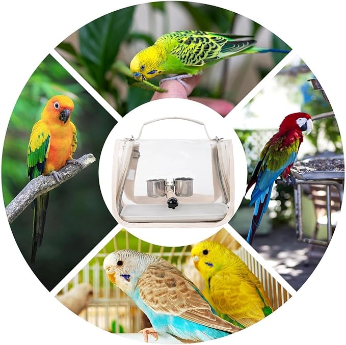 Ventilated Bird Carrier, Travel Backpack with Perch Stand, 36cm Pet Transport Bag with Breathable Mesh Panels, Aviary Carrier with Clear Window Design, Bird Travel Bag for Camping Hiking Trips