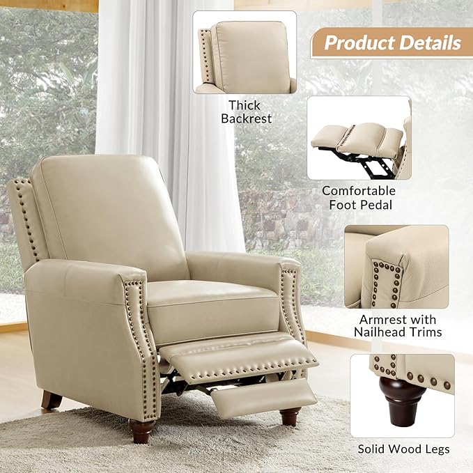 HULALA HOME Genuine Leather Manual Recliner Chair
