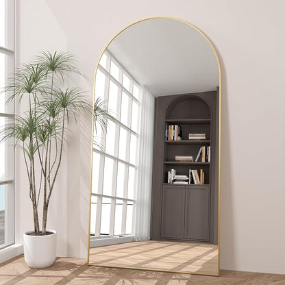 Arched Full Length Mirror Standing Mirror with Stand 78” x 38“ Large Wall Mirrors Gold Hanging Standing or Leaning Against the Wall for Bedroom Entryway