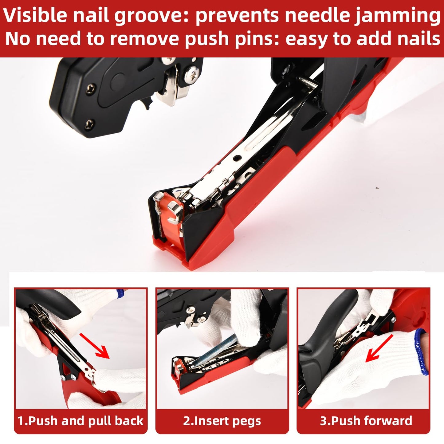 Suca Plant Tying Machine, Lightweight Plant Tying Tape Tool to Tie Up Vine Quickly, Plant Tie Tapener Gun with Tapes and Staples, Red