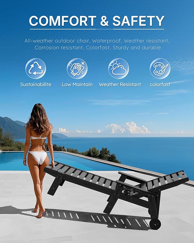 Patio Chaise Lounge Chair Set of 2, Oversize Lounge Chairs