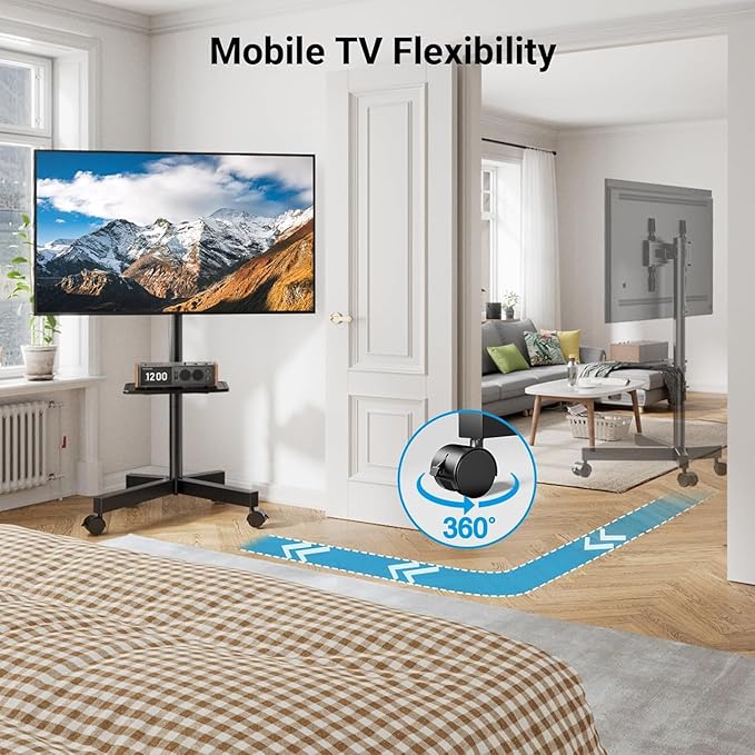 PERLESMITH Rolling TV Stand, Mobile TV Stand