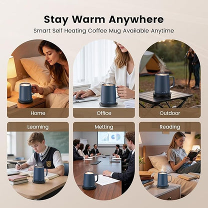Smart Self Heating Coffee Mug,14oz Temperature Control Coffee Mug,Hot up to 150°F,Rechargeable Heated Coffee Mug,Up to 6H Battery Life,Coffee Cup Warmer,Great Gift for Coffee Lovers,Dad,Mom (Blue)