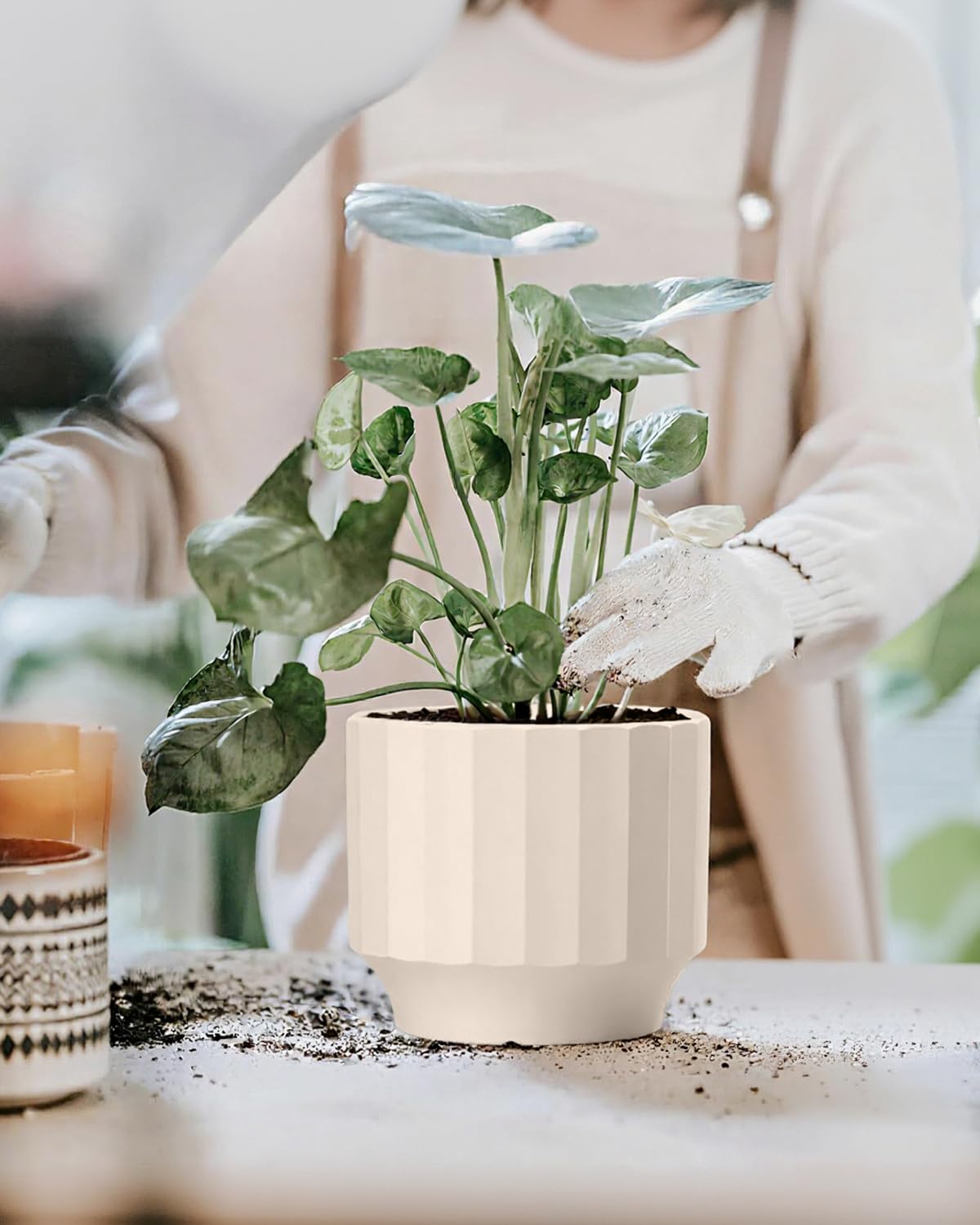 OXART Ceramic Plant Pot, 7.6+6.2+5 inch Planter with Drainage Hole, Set of 3 Modern Plant Pots for Intdoor/Outdoor, Home Garden Flower Pots for Plants Cacti, Succulents, Snakes, and Pothos, Yellow