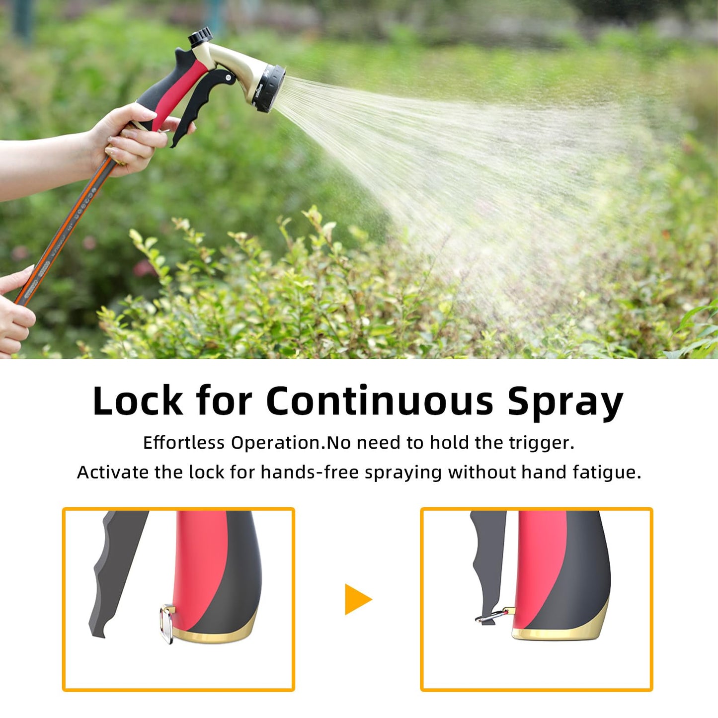 Metal Garden Hose Nozzle with 8 Spray Patterns, Full Shower Sprayer Nozzle with Thumb Control for Outdoor Lawn & Plant Watering, Car & Pet Washing, Red