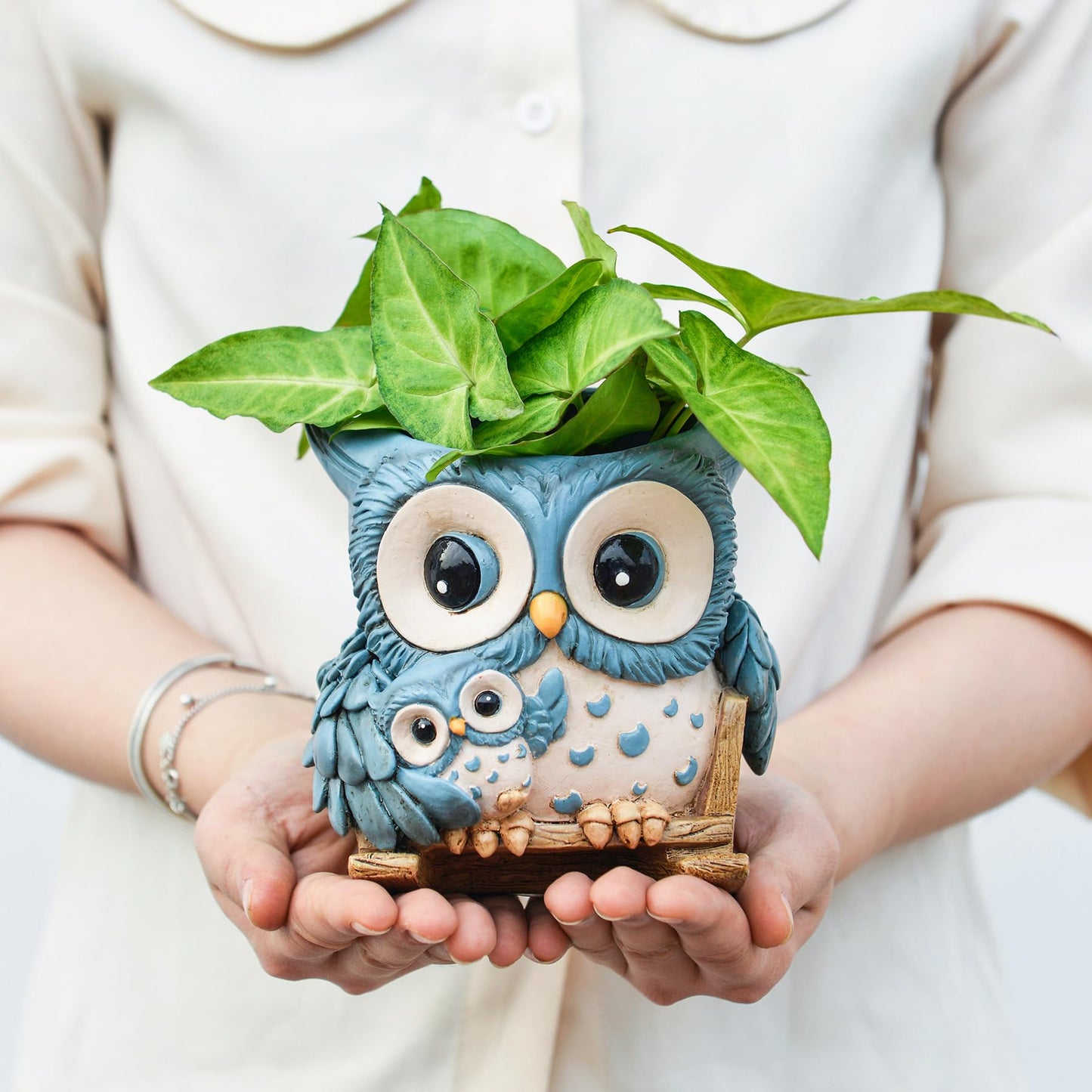 Saysmile Unique Owl Plant Pots Indoor, Cute Small Succulent Pots with Drainage Hole, Rocking Chair Planters for Outdoor Indoor Plants, Resin Flower Pot for String of Pearls, Gift Ideas for Mother