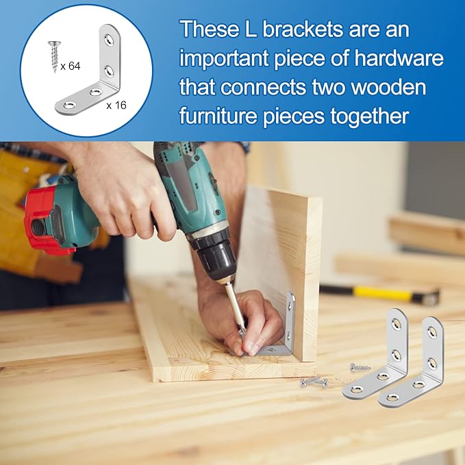 16 Pcs L Bracket Stainless Steel Corner Brace Sets, 90 Degree Right Angle