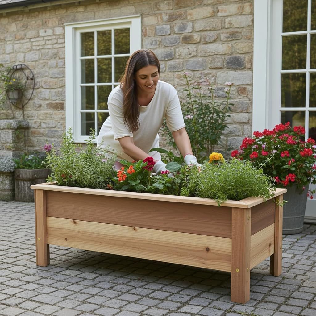 Cedar Raised Garden Bed Planter Box with Legs – Heavy Duty Outdoor Wooden Planter for Vegetables & Flowers, No Bending Elevated Design, Custom Size, Handmade in USA (18in x 15.5in x 16in)