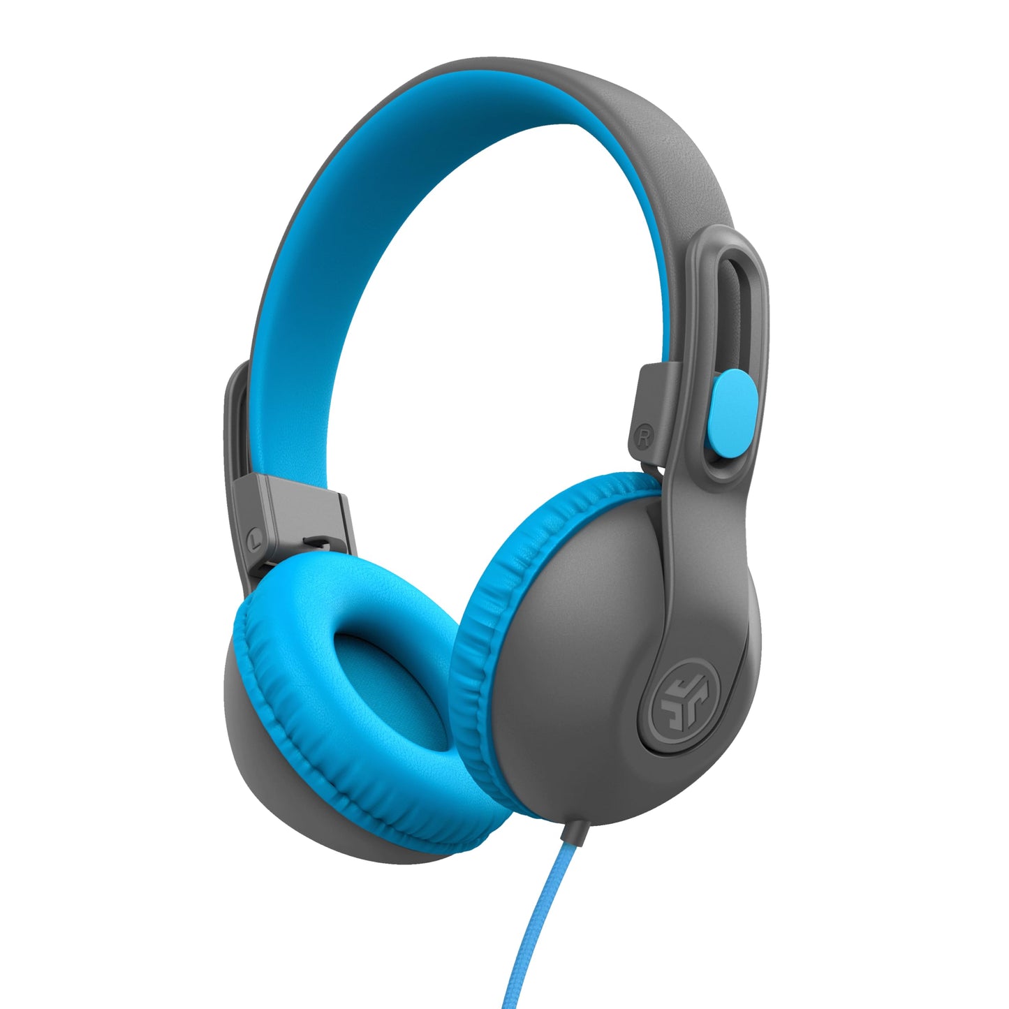 JLab JBuddies Studio 2 On-Ear Kids Wired Headphones, Grey/Blue, Toddler Headphones, Kid Safe, Studio Volume Safe, Volume Limiter, Folding, Adjustable, Noise Isolation, with Mic