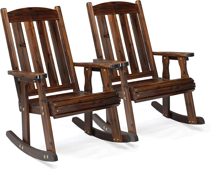 VINGLI Outdoor Rocking Chair, Heavy Duty 600 LBS Wooden Rocking Bench
