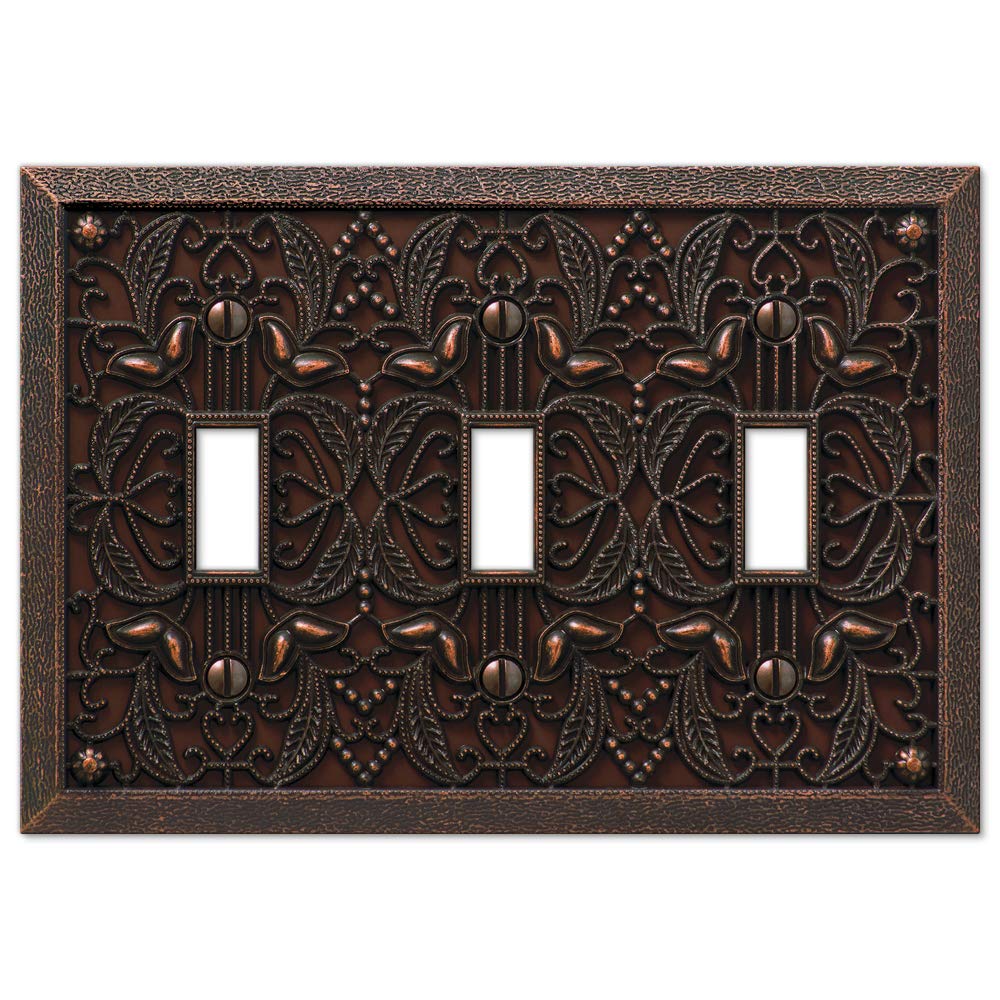 Amerelle 65TTTDB Filigree Wallplate, 3 Toggle, Cast Metal, Aged Bronze, 1-Pack