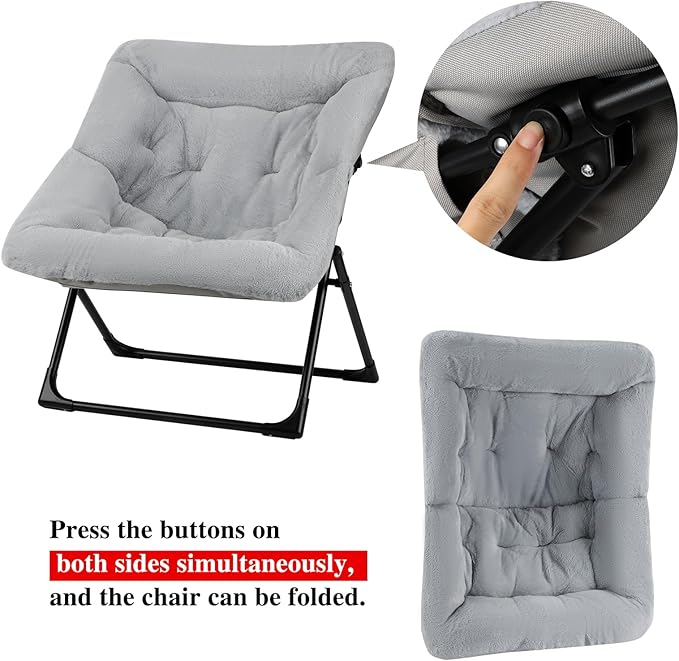 Comfy Saucer Chair for Adults, Soft Faux Fur Bedroom Chair, Accent Dorm Chairs