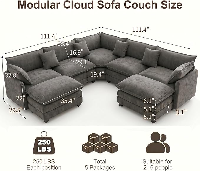 111.4" V-Shaped Corner Couch Sectional