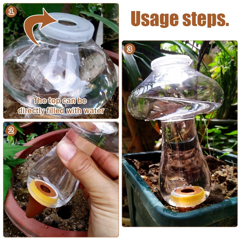 Vytulz 3Pcs Self Watering Globes Mushroom & Wash Bottle,Plant Watering Globes,Self Watering Planter Insert,Automatic Plant Waterer Indoor,Plant Watering Devices,Plant Water Globes,Watering Bulb