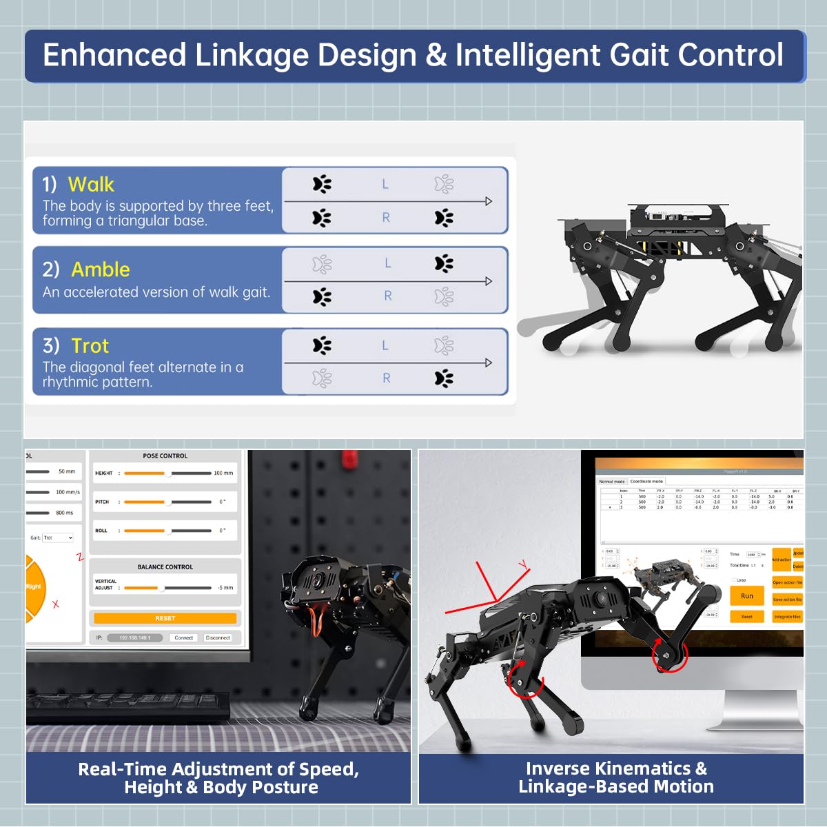 PuppyPi Robot Dog with ChatGPT Large AI Models AI Embodied Intelligence ROS Robotic Dog Vision Scene Voice Understanding SLAM Mapping Navigation Bionic Quadruped Robot, Advanced Kit & RaspberryPi5 2GB