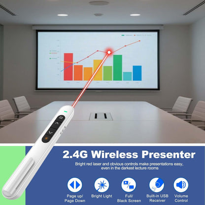 QUI Presentation Clicker for PowerPoint, RF 2.4GHz USB C Wireless Presenter Remote with Volume Control, PowerPoint Clicker Slide Advancer for Mac, Windows, Laptop, Keynote