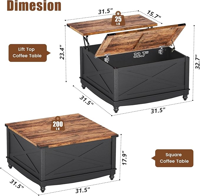 ALLSTAND 31.5" Lift Top Coffee Table