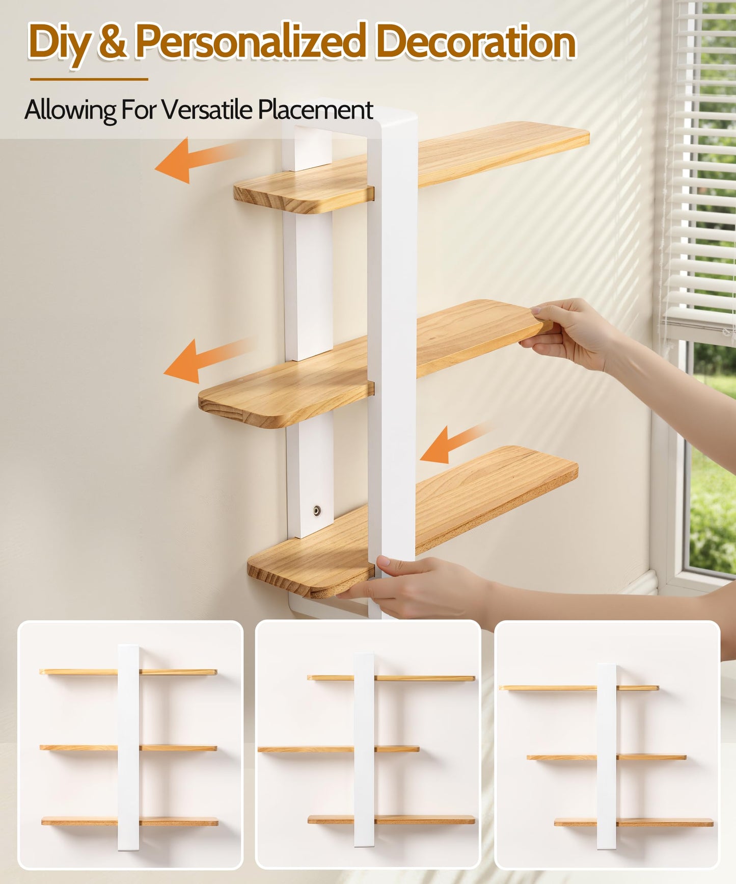 SUMGAR Floating Shelves White for Wall Mounted Shelving Unit All Pine Wood 3 Tier Large Shelf for Bedroom Living Room Office Bathroom Home Decoration Storage Plant Photo Display Modern 20in