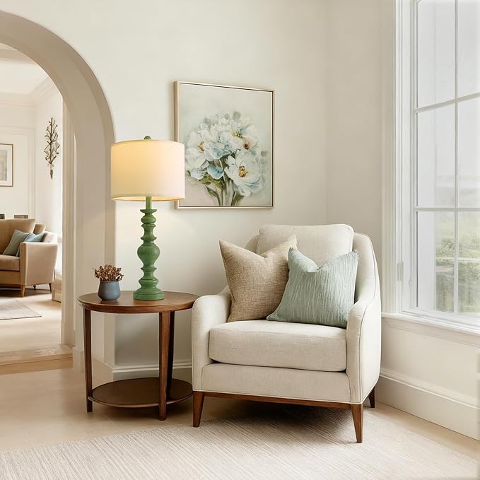 BOBOMOMO 27" Sage Green Table Lamps Set of 2, Large Farmhouse Resin Lamps