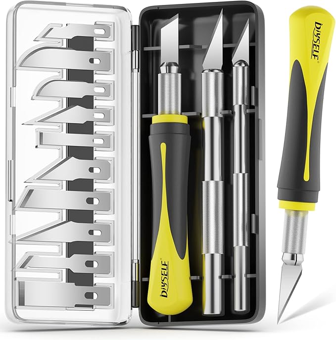 DIYSELF 16-Piece Craft Knife Set, Exacto Knife Set for Crafting, Wood Carving Tools, Valentines Day Gifts for Her Him Women Men Adults, 3 Hobby Precision Exactly Art Knife with 10 Exacto Knife Blades