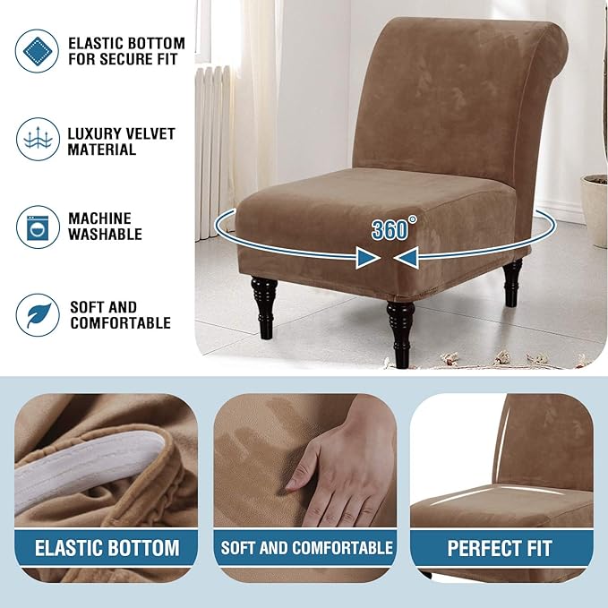 H.VERSAILTEX Armless Accent Chair Covers Thick Velvet Armless Chair Slipcovers