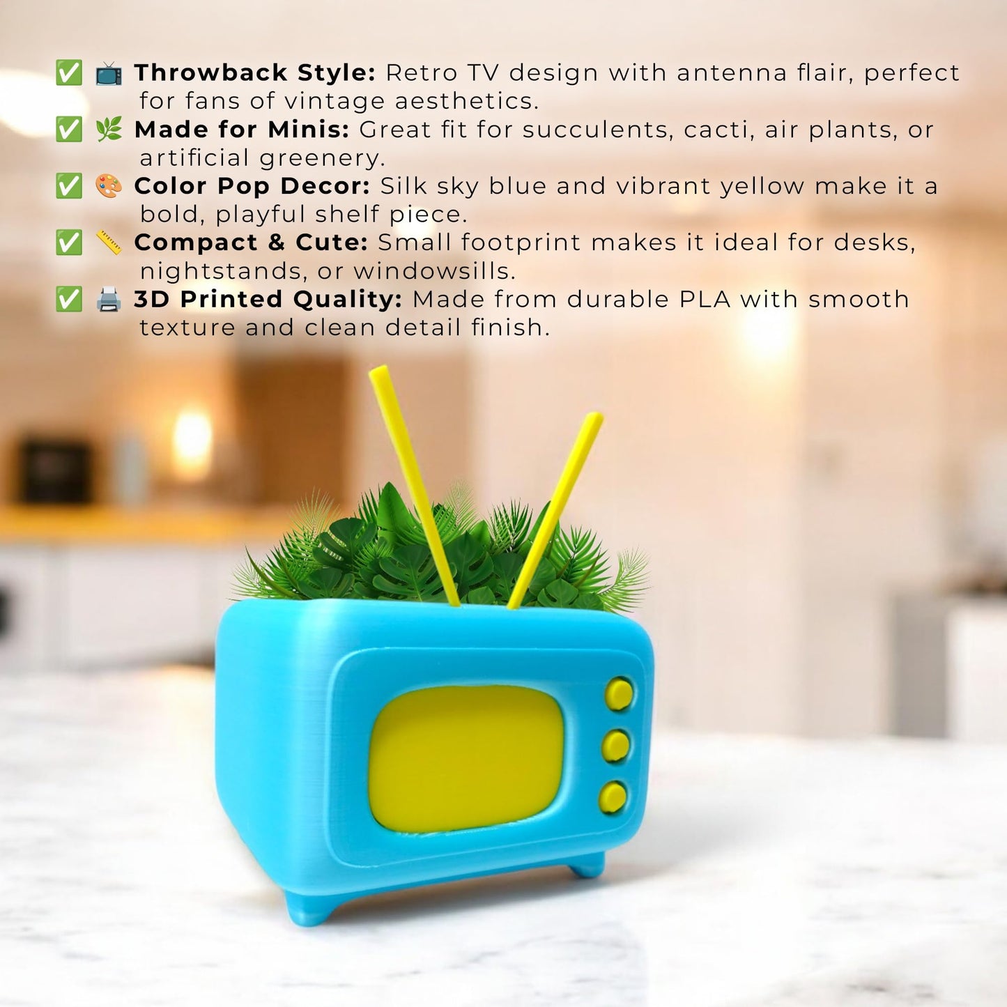 Mini Retro TV Succulent Planter – Funny 3D Printed Pot for Air Plants or Cactus, Unique Kawaii Desk Decor, Novelty Gift Idea for Plant Lovers, Office Display, Dorm Shelf, Home Accent
