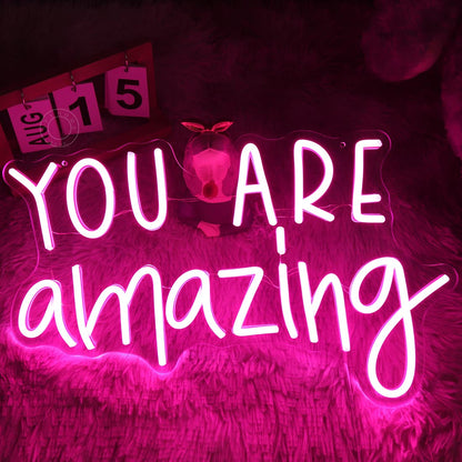 SYLHOME Pink You Are Amazing LED Neon Light Signs Wedding Birthday Girls Party Wall Decor Sign Classroom Home Bedroom Living Room Bar Pub Club Nursery Hanging USB 16.9"X10.6"