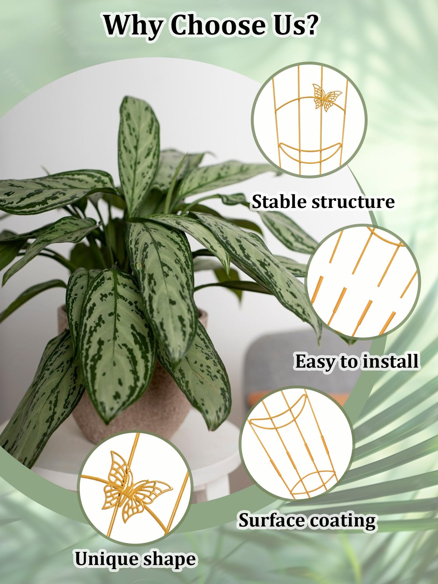 2 Pcs Tall Trellis for Potted Plants, 30'' Expandable Butterfly Shape Garden Trellis for Climbing Plants Indoor, Plant Pothos Climber Support for Monstera, Ivy, Hoya, Vine (Yellow)