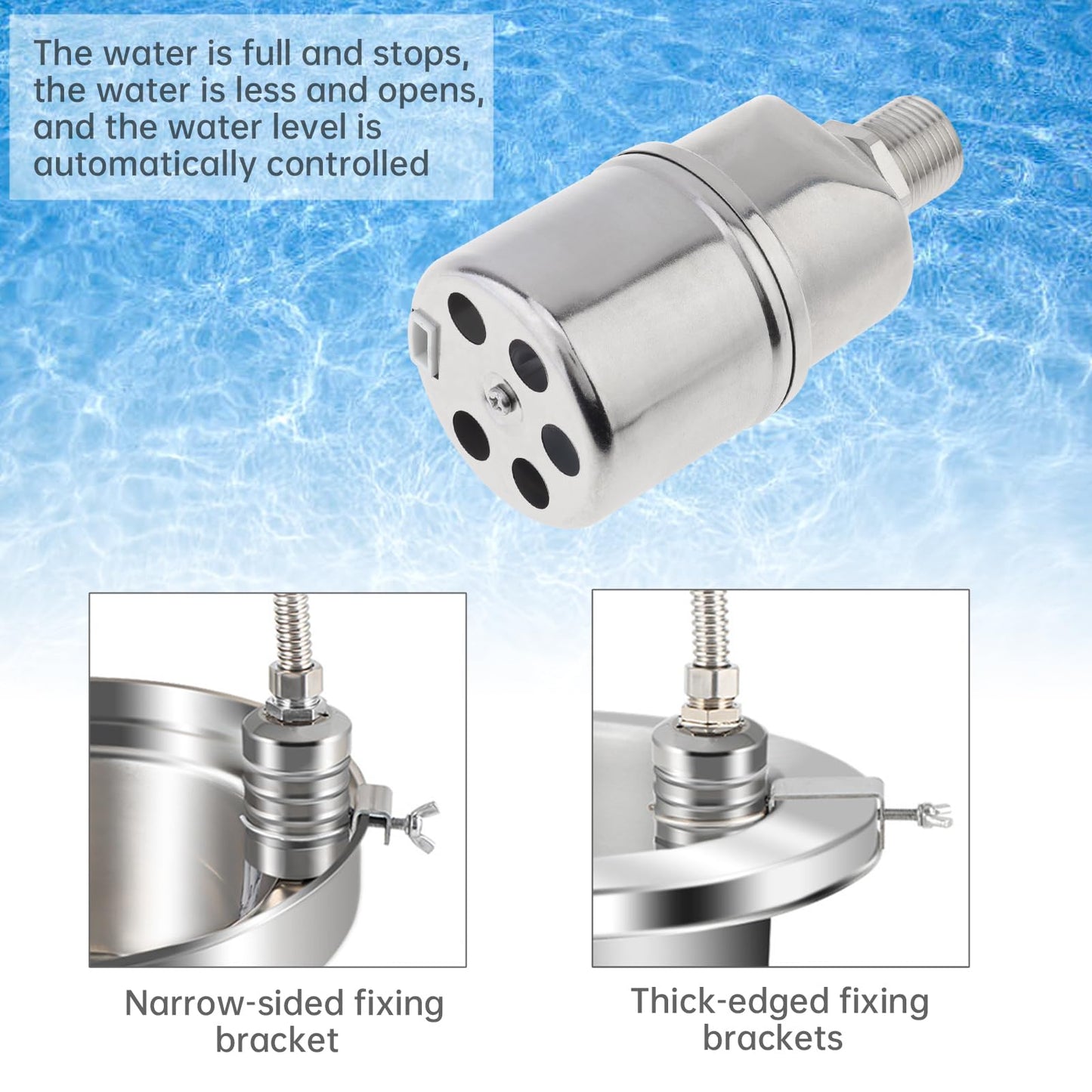 1/2 inch Float Valve, PNXKTXO Water Level Control Float Valve 1/2" to 3/4'' and 1/2'' to 1'' 304 Stainless Steel Fully Automatic Water Level Control Shut Off Valves Hose Connector