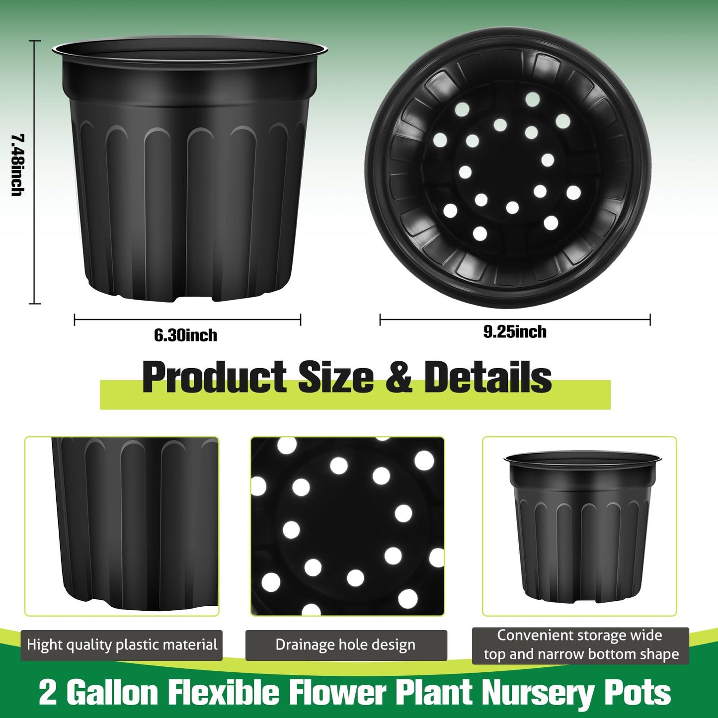 Ziliny 40 Pcs 2 Gallon Plant Nursery Pots Bulk Flexible Plastic Pots for Plants Thickened Soft Seed Starting Container with Drainage Hole Garden Pot Flower Container for Succulents Seedlings