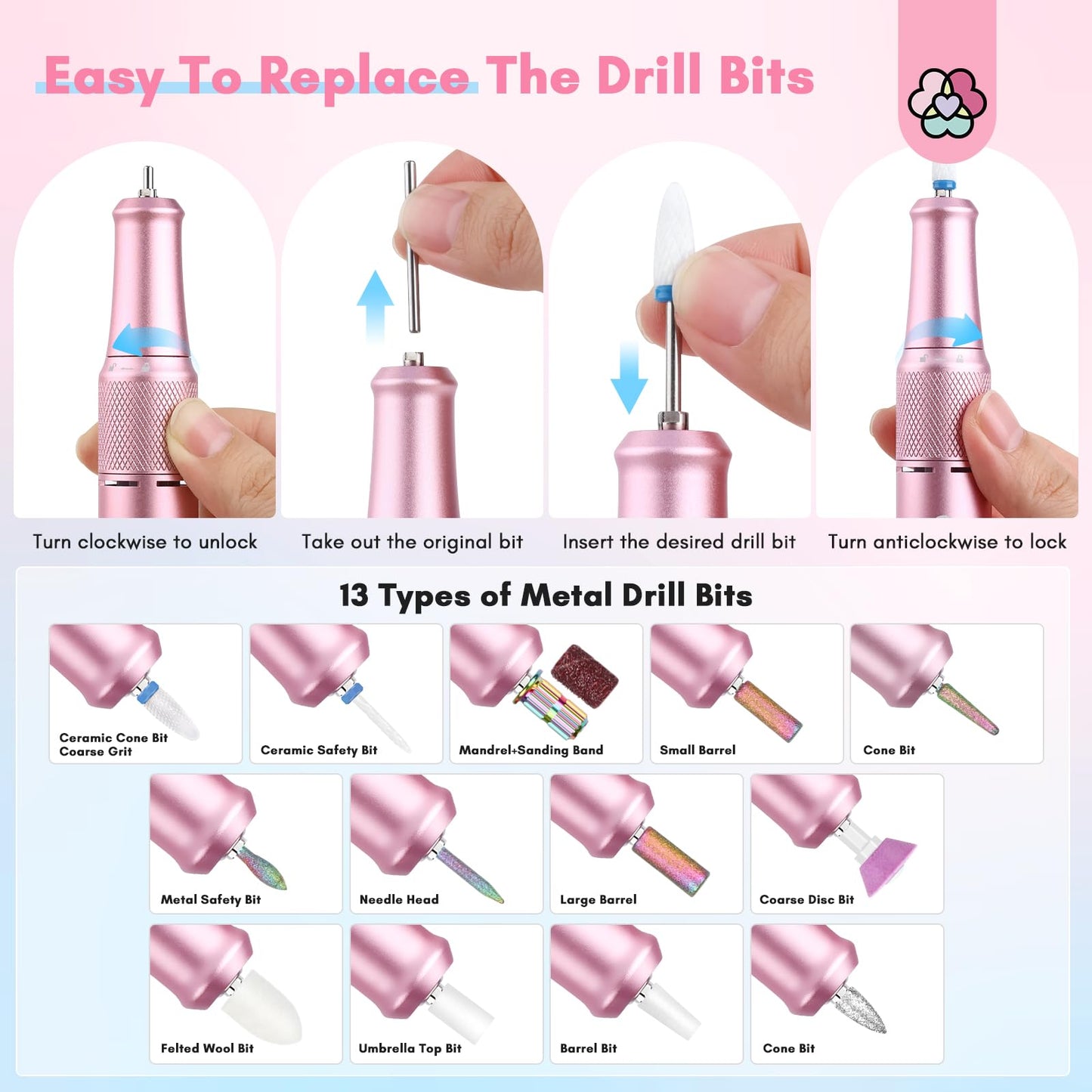 SAVILAND Electric Nail Drill Professional: 40000RPM Upgrad Nail Drill Kit 2025 Beautiful Gradient Sunset Color Scheme Nail D rill Machine Portable Nail File & Buffers Salon Use Manicure Pedicure