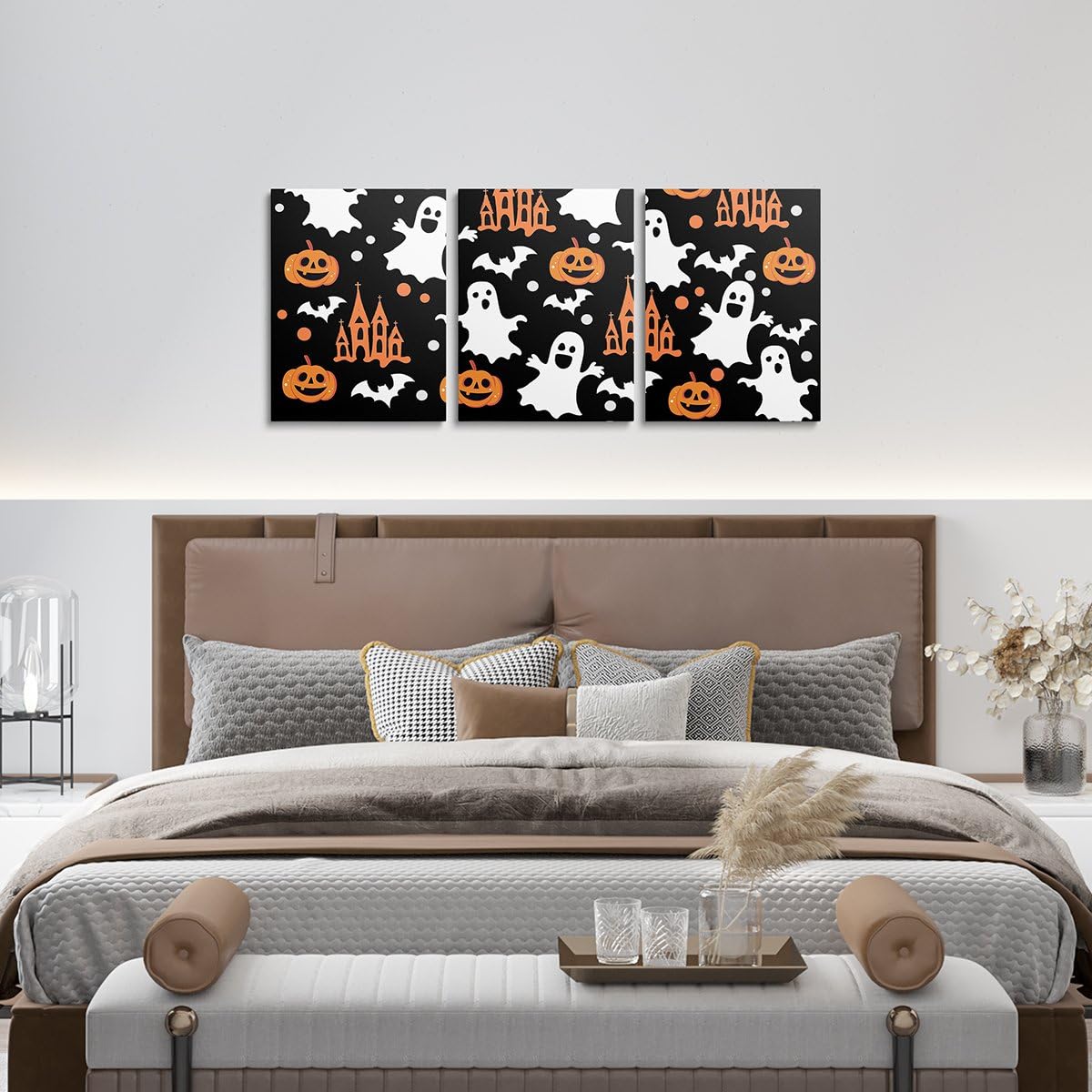 jejeloiu Halloween Decor Kids Canvas Wall Art for Living Room Bedroom Cartoon Ghost Picture Wall Decor for Bathroom Bat Boys Girls Artwork Posters Pumpkins Painting 12"x16"x 3Pcs
