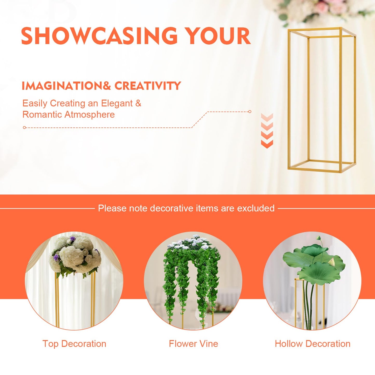 Kangten 10pcs Wedding Flower Stand Column - Geometric Metal Gold Centerpieces Vase for Tables - Rectangular Flower Display Rack for Valentine's Day Wedding Party Table Decoration Supply