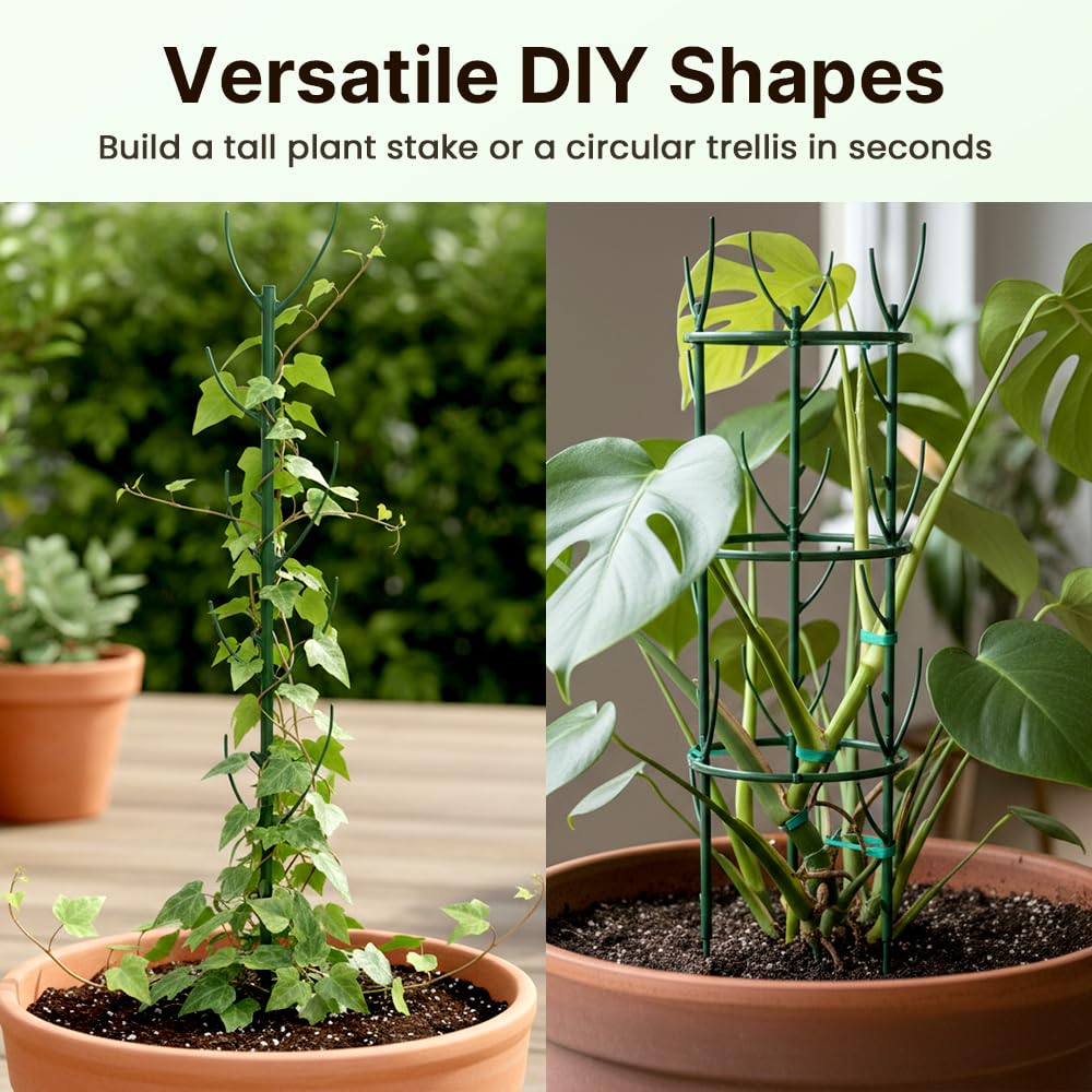 Plant Support Stakes, 9 Pack Plant Stakes for Indoor Plants, Stackable 3 Tier Durable Trellis Garden Poles for Outdoor Gardening, Plant Support Structures for Monstera Climbing Plants (Green-9Pack)