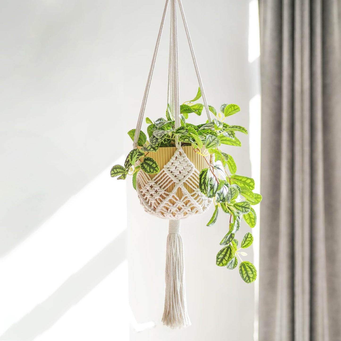 XINBOR 4 Pack Macrame Plant Hangers Indoor Up to 10 inch Pot, Boho Hanging Planters, Plant Holder with 8Pcs Stainless Steel Hooks