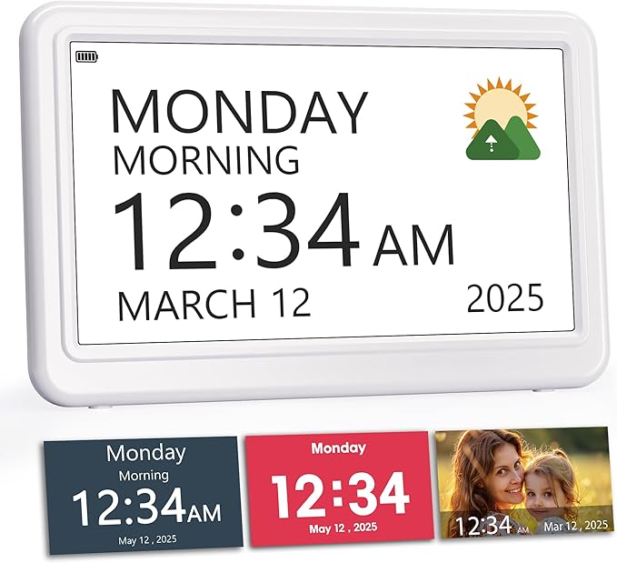 PPLEE Digital Clock Large Display – Dementia Clocks for Seniors, 7-Inch HD Display, Multiple Alarms with Repeat, Adjustable Brightness, Calendar & Custom Themes, Ideal for Elderly and Caregivers