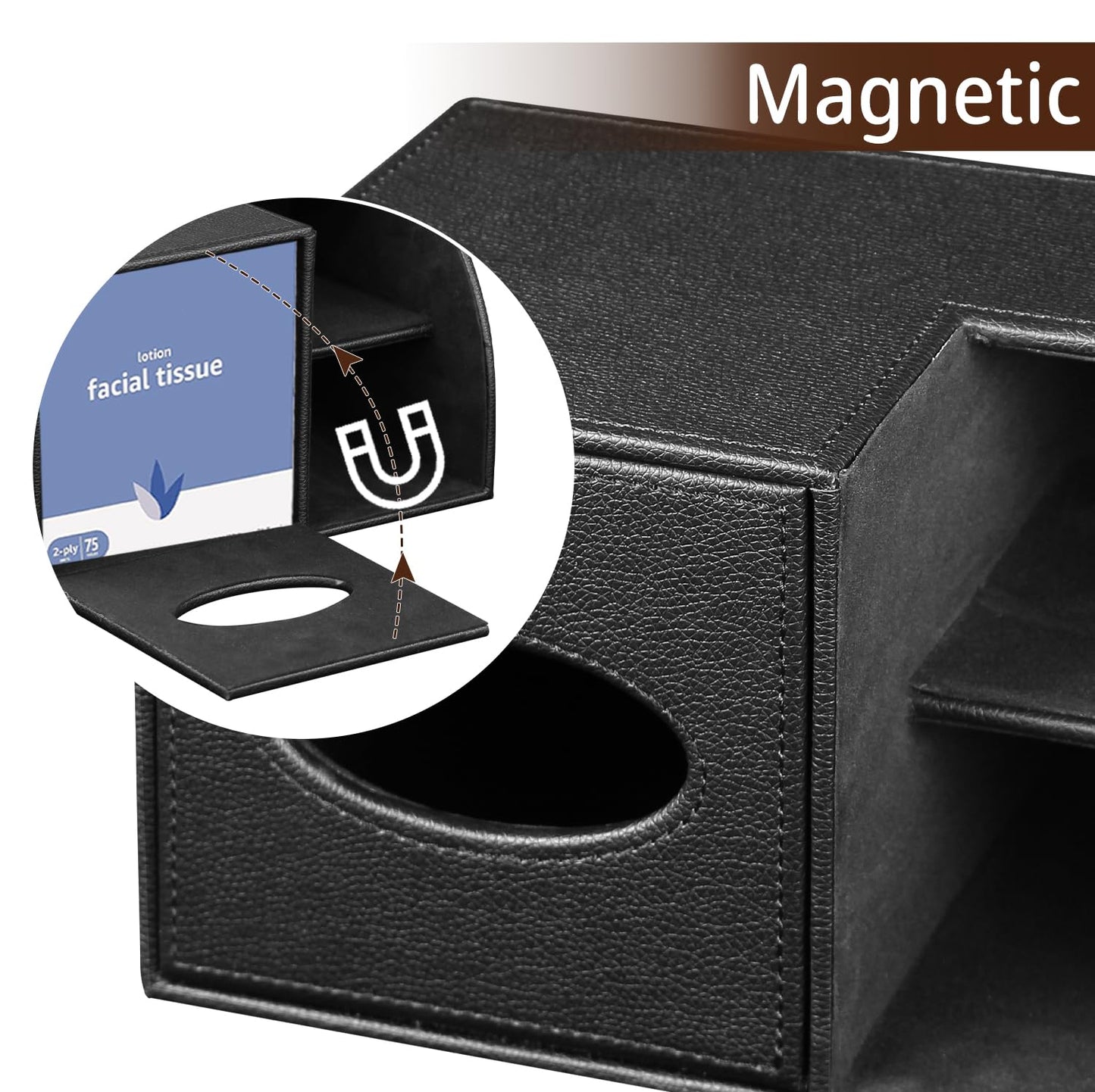 PU Leather Square Tissue Box Cover - Multi-Functional Tissue Box Holder, Tissue Box Cover with Storage,Tissue and Remote Control Holder, Cube Tissue Box Organizer Bedroom Nightstand End Table